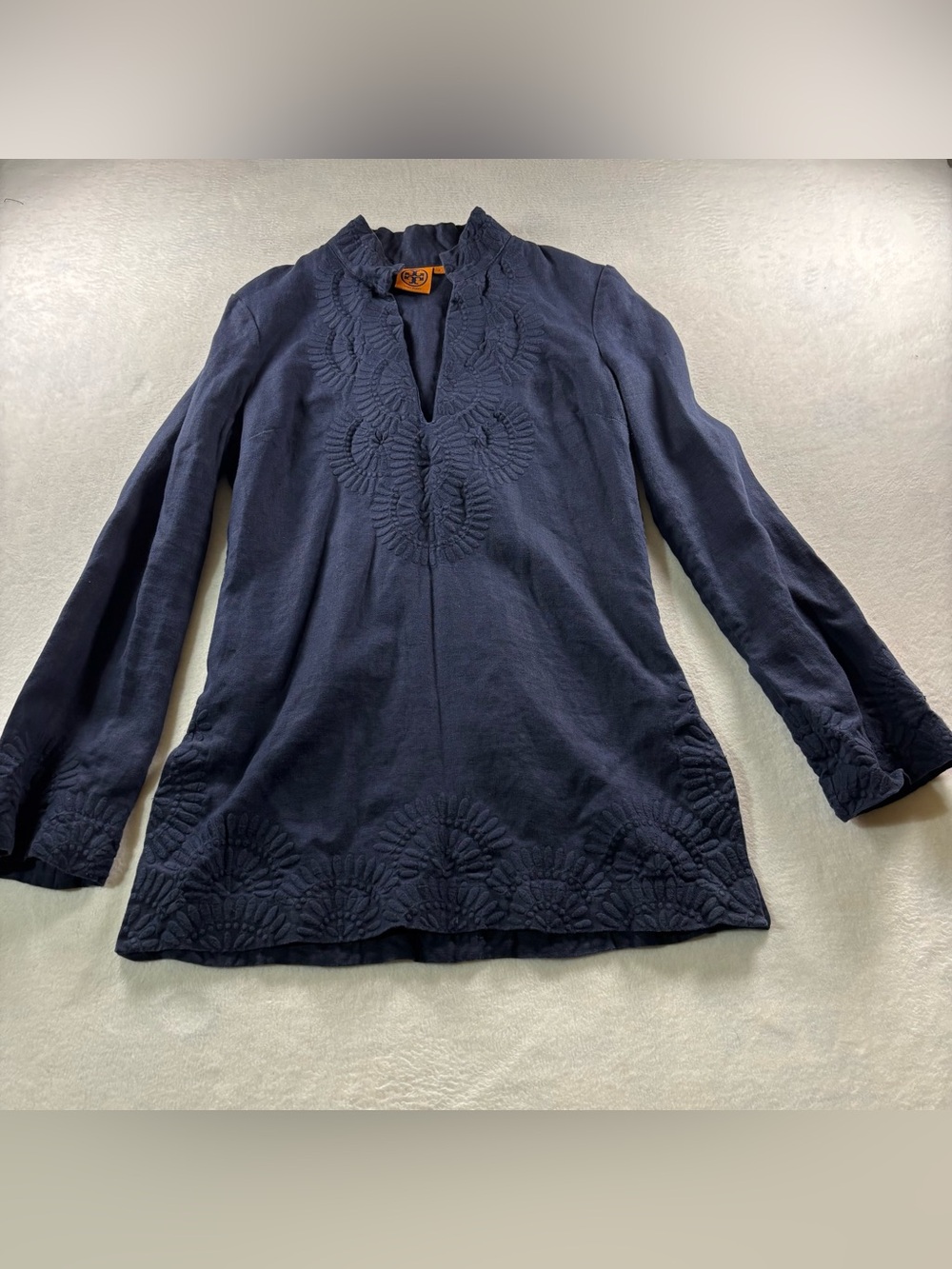 Tory Burch Navy Embroidered Long-Sleeve Tunic